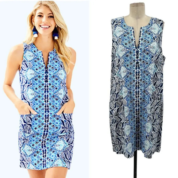 Lilly Pulitzer Kelby Stretch Shift Dress In Resort White A Mermaids Tail Size 16 - Picture 1 of 14